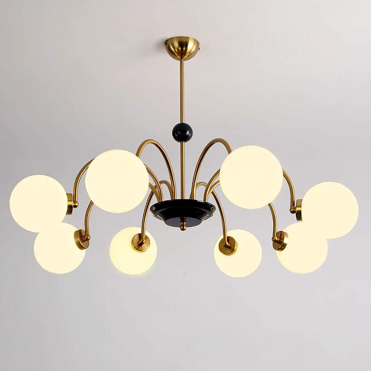 Chandelier Curved Arms Globe Shades Modern Retro Style Dining-Neutral Decor