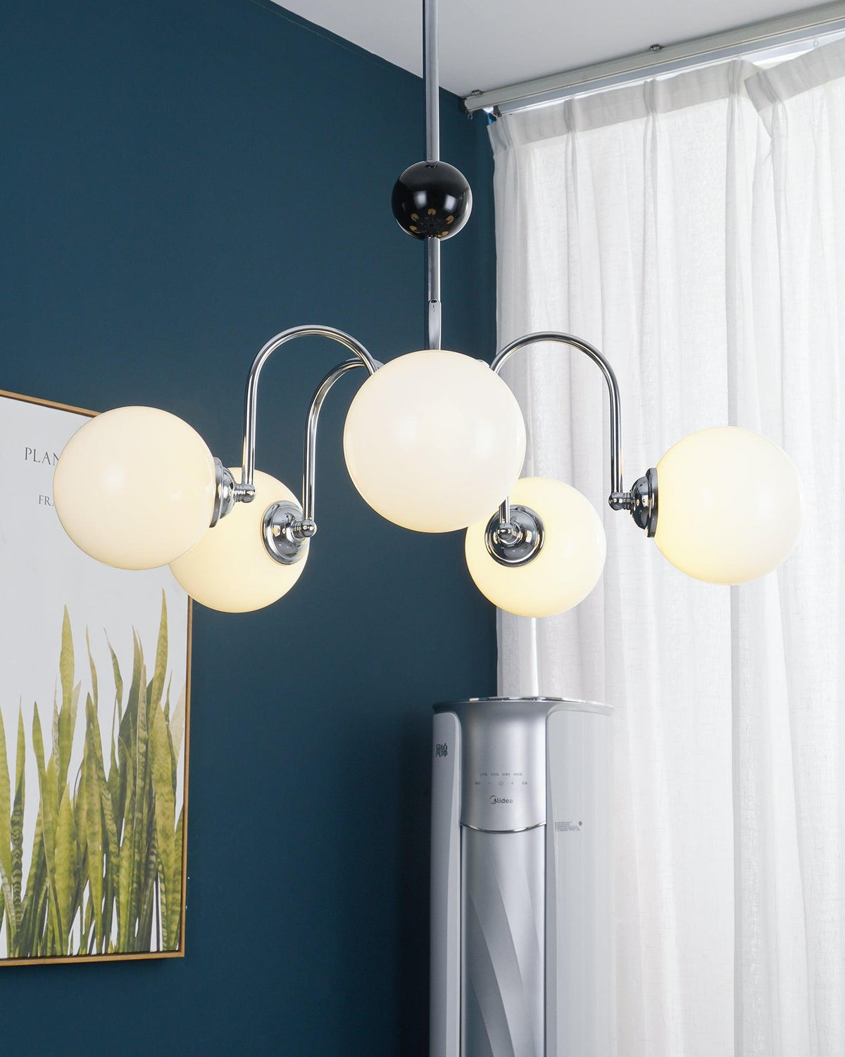 Chandelier Curved Arms Globe Shades Modern Retro Style Dining-Neutral Decor