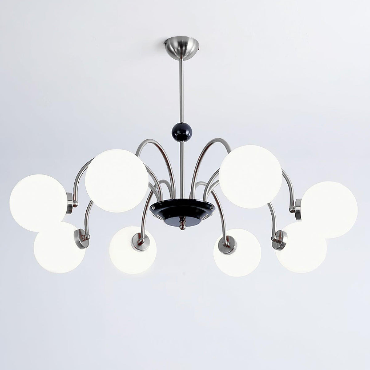 Chandelier Curved Arms Globe Shades Modern Retro Style Dining-Neutral Decor