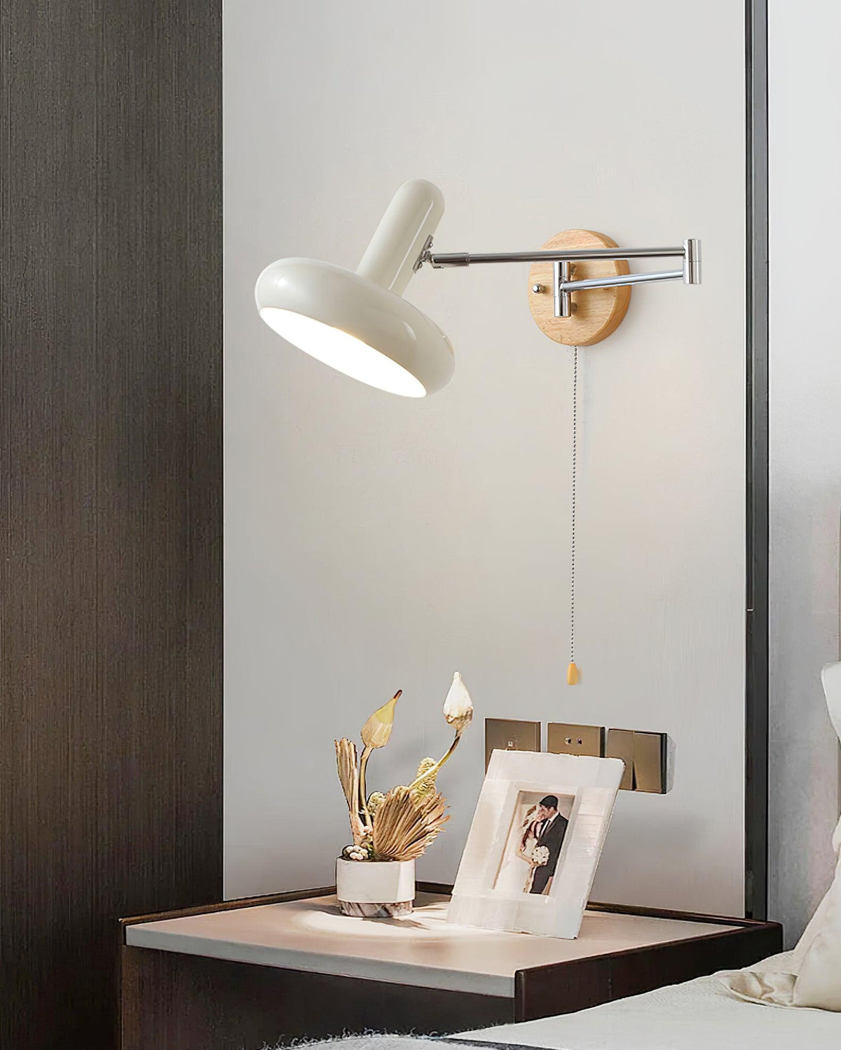 Wall Lamp Swivel Arm Rounded Shade Pull Chain Modern Retro-Neutral Decor