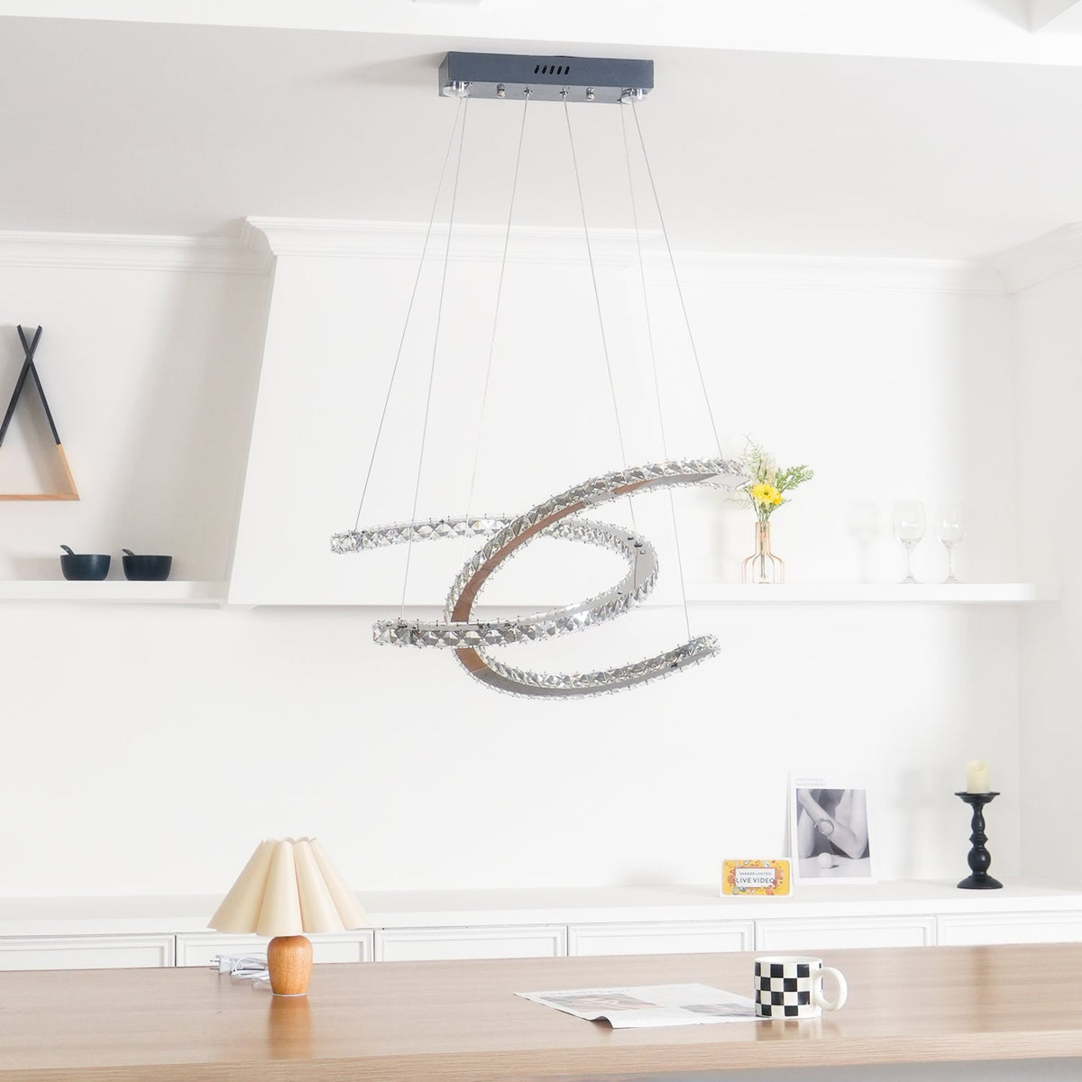 Emiliel Lustre Cristal Double C Moderne Argent 2-Rings