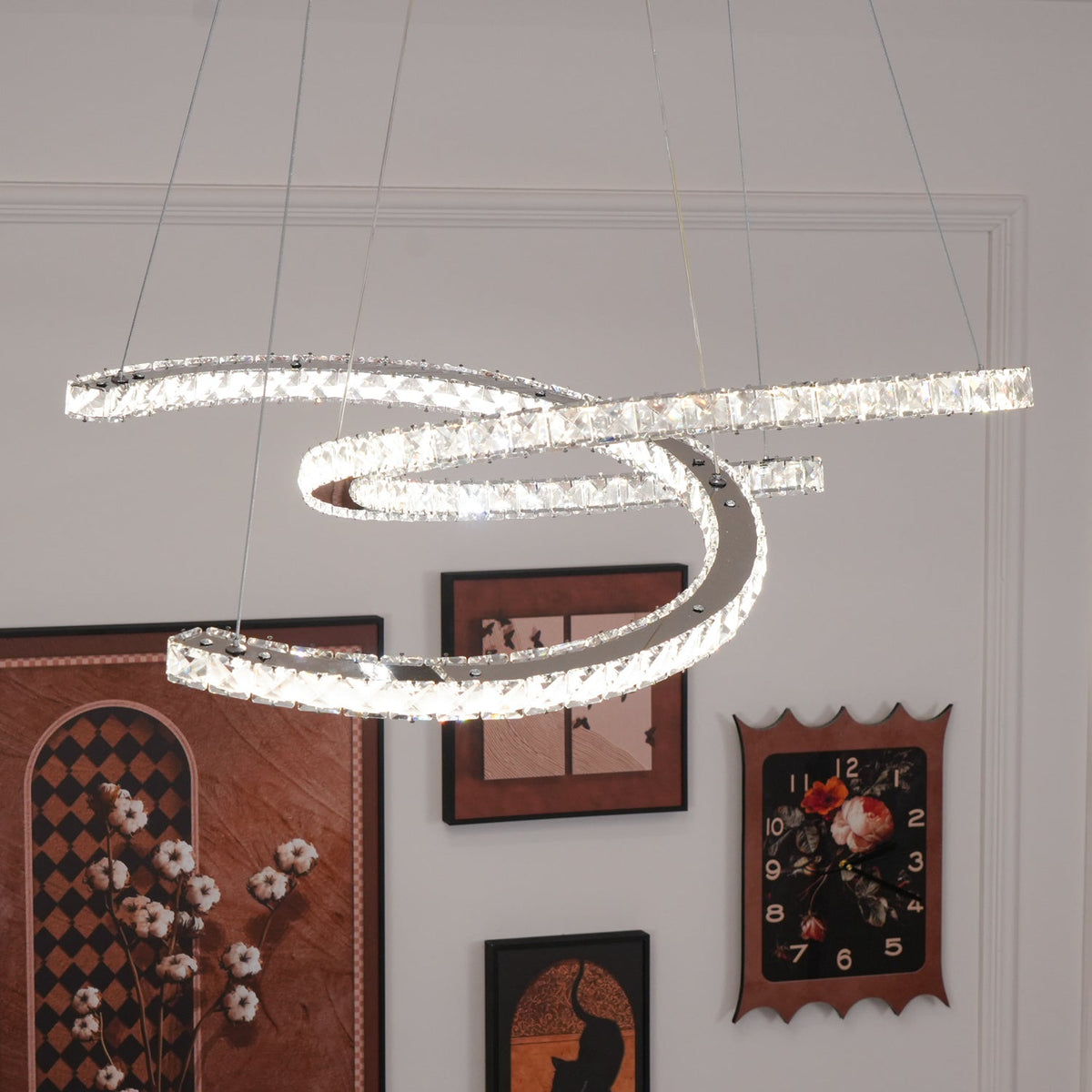 Emiliel Lustre Cristal Double C Moderne Argent 2-Rings