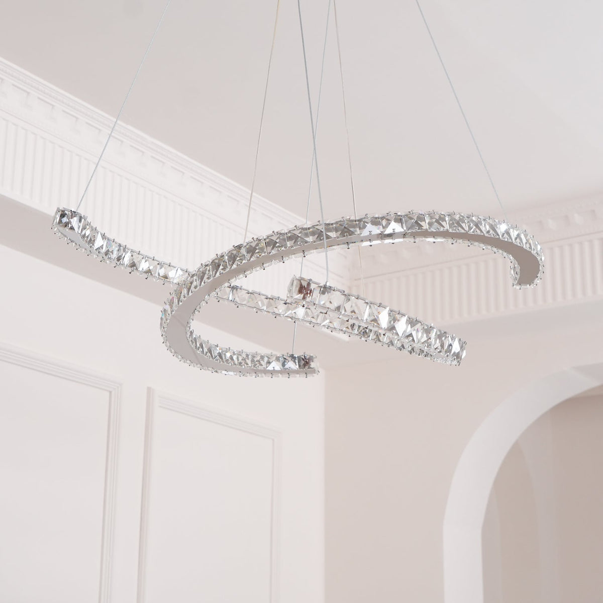Emiliel Lustre Cristal Double C Moderne Argent 2-Rings