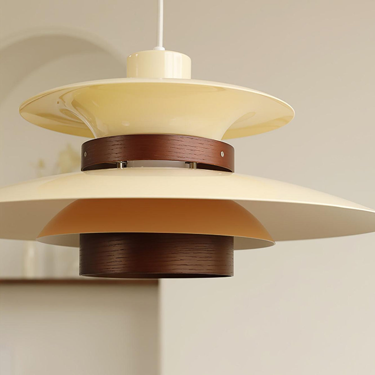 Darenira Lampe suspendue en bois avec abat-jour superposé pour salle à manger nordique