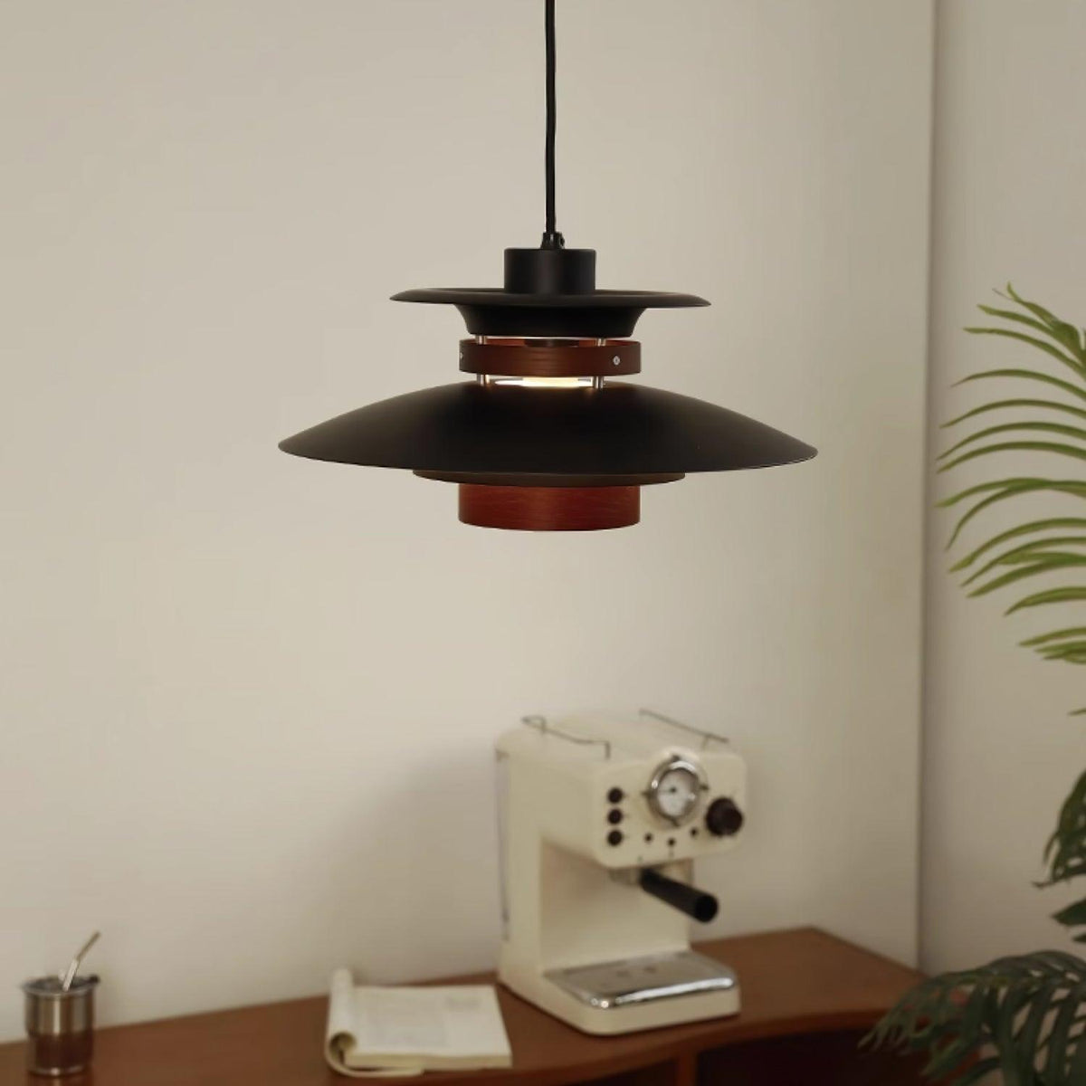Darenira Lampe suspendue en bois avec abat-jour superposé pour salle à manger nordique