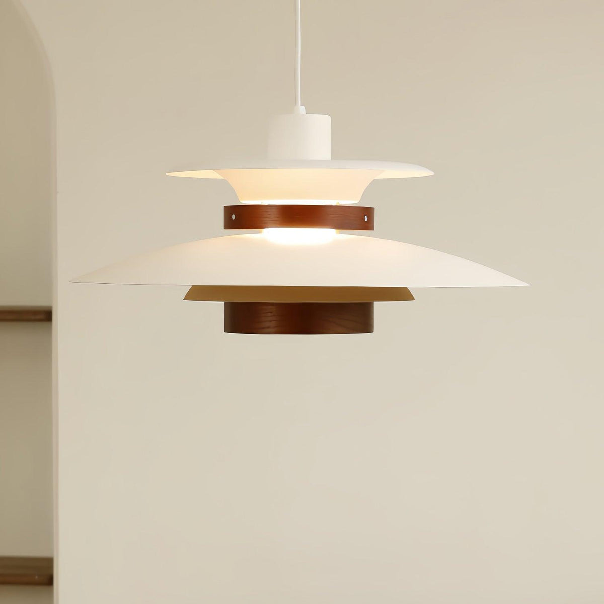 Darenira Lampe suspendue en bois avec abat-jour superposé pour salle à manger nordique