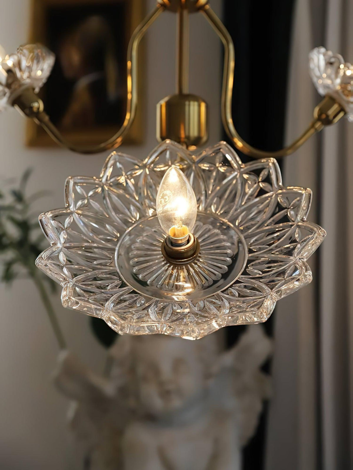 Zorora Lustre Vintage Floral en Verre et Laiton