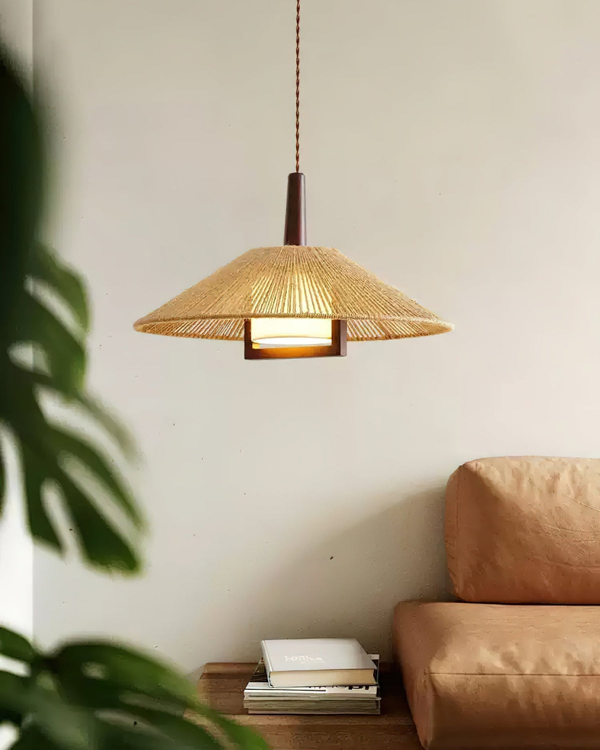 Fidoya Woven Rattan Cone Pendant Light-Neutral Decor
