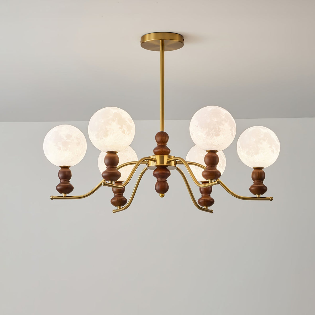 Virelle Lustre Lustra Laiton Bois Globe de Lune Élégant