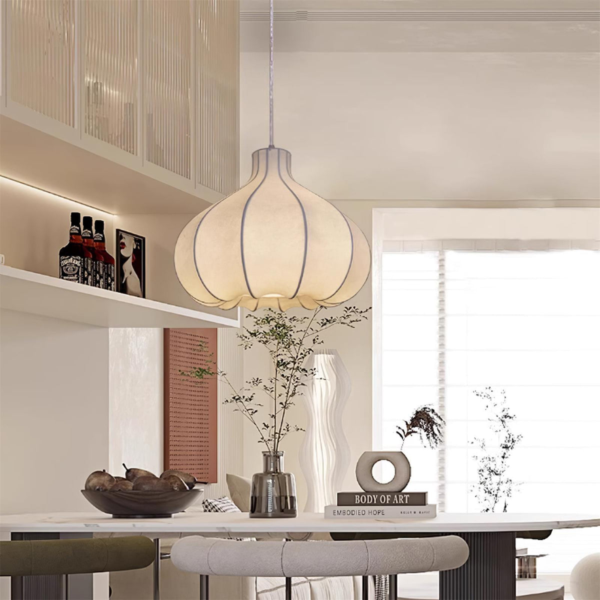 Pendant Light Silky Pleated Silk Shade White-Neutral Decor