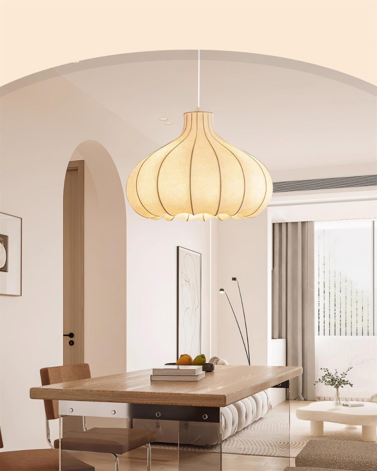 Pendant Light Silky Pleated Silk Shade White-Neutral Decor