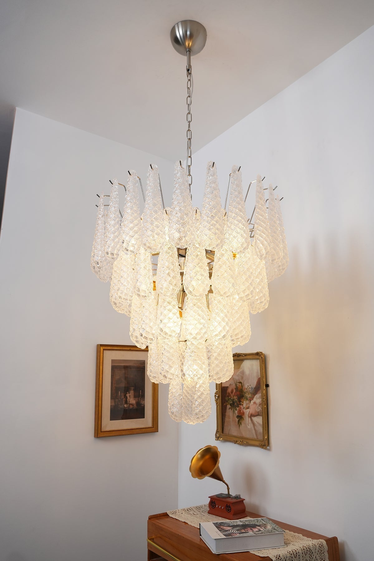 Dareva Lustre Transparent Murano Verre Goutte Rosée Superposé
