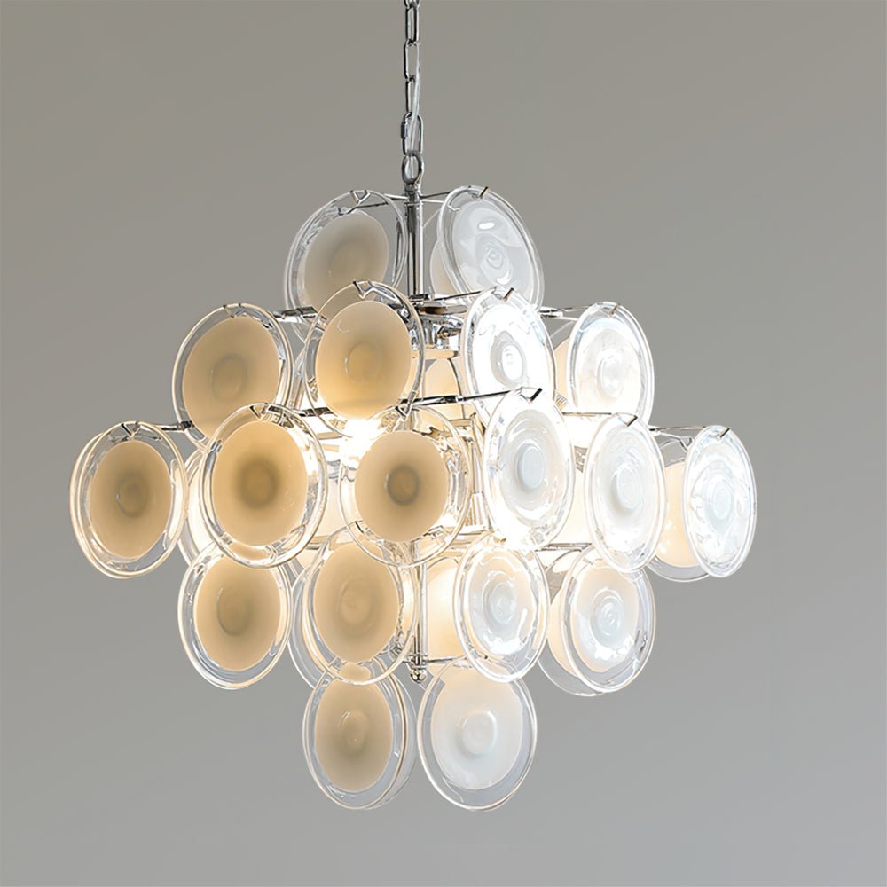 Orenielle Lustre Blanc Murano Verre Disques Grappe