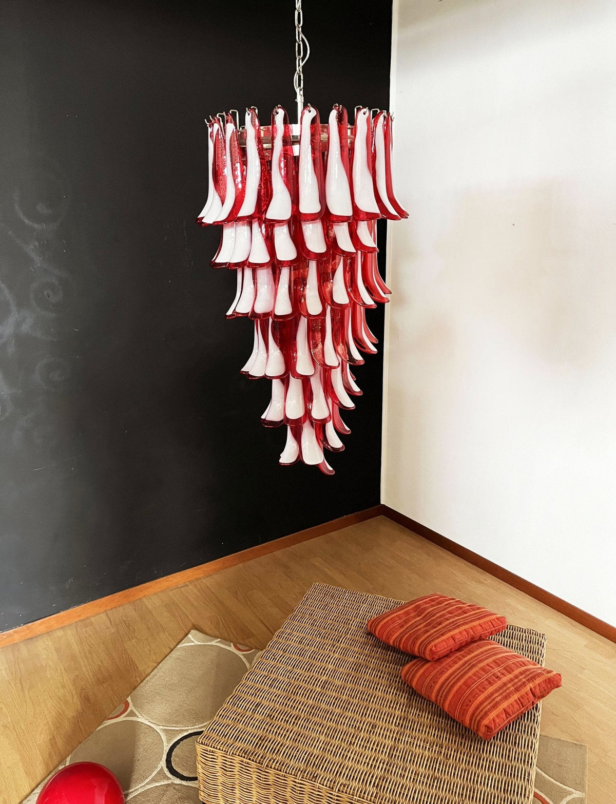 Clarevia Lustre en Verre de Murano Rouge et Blanc
