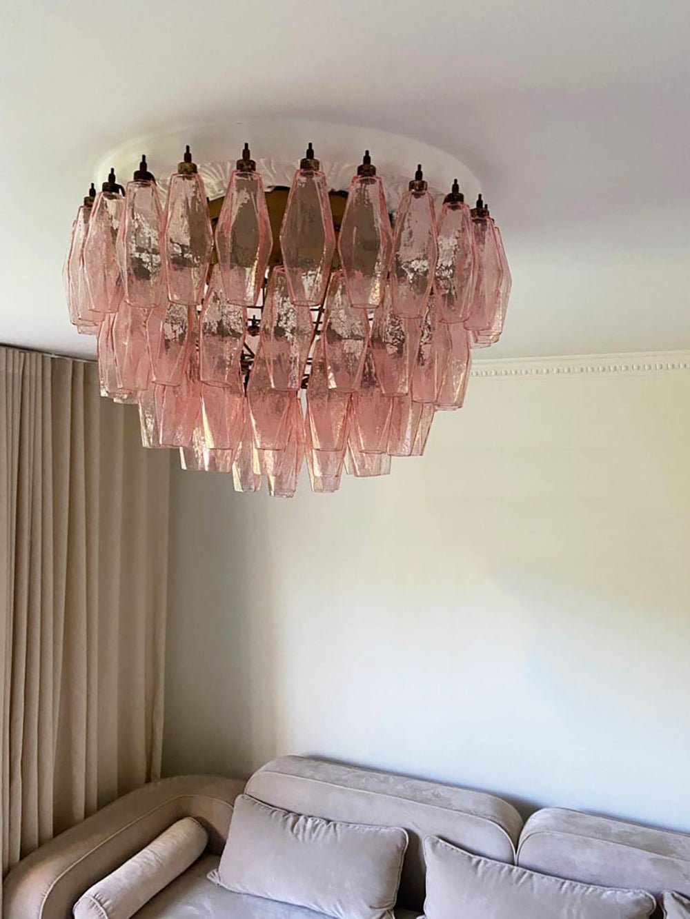 Perina Plafonnier Rose Losange Verre Superposé Vintage Élégance
