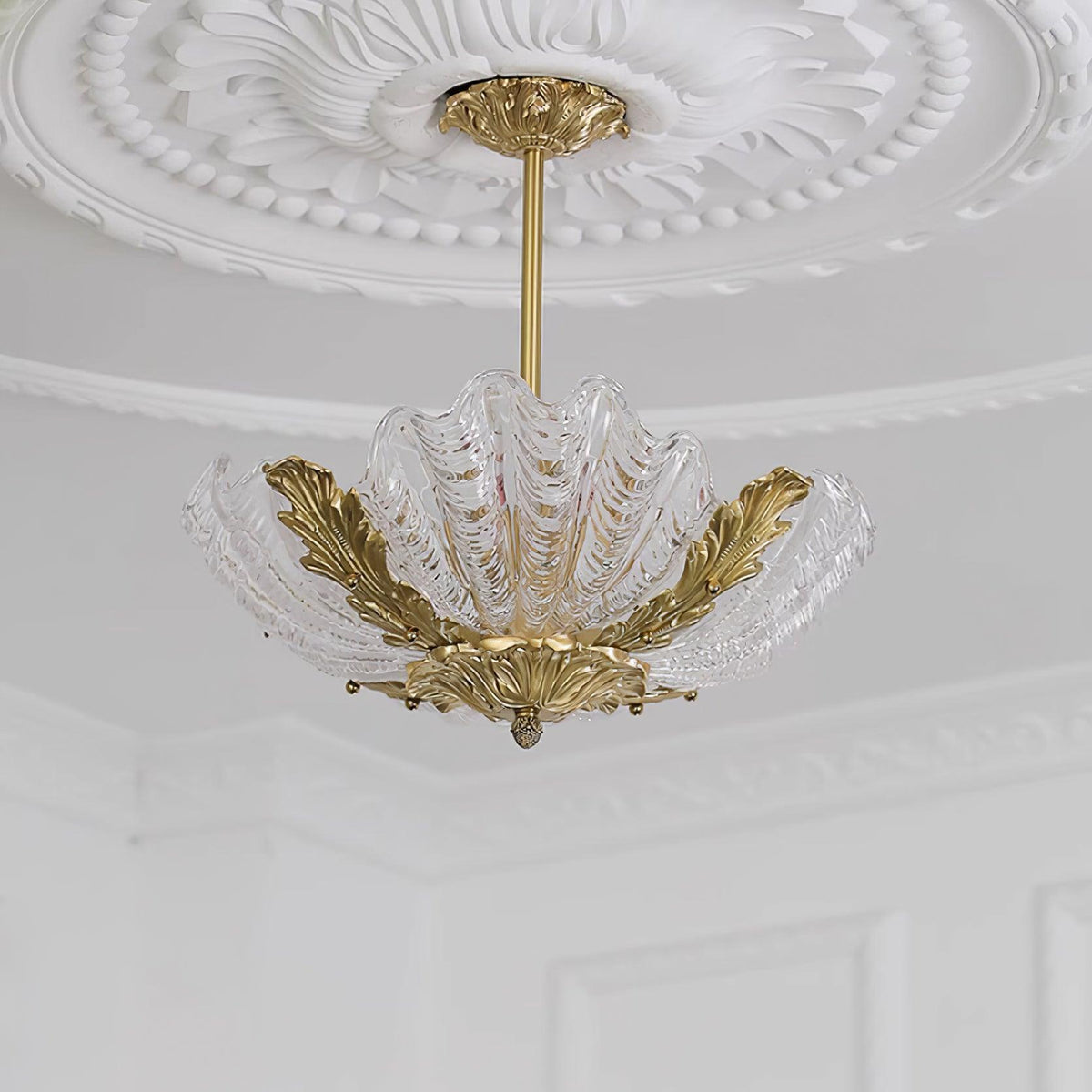 Murano Pendant Lamp Pink Shell Brass Baroque-Neutral Decor
