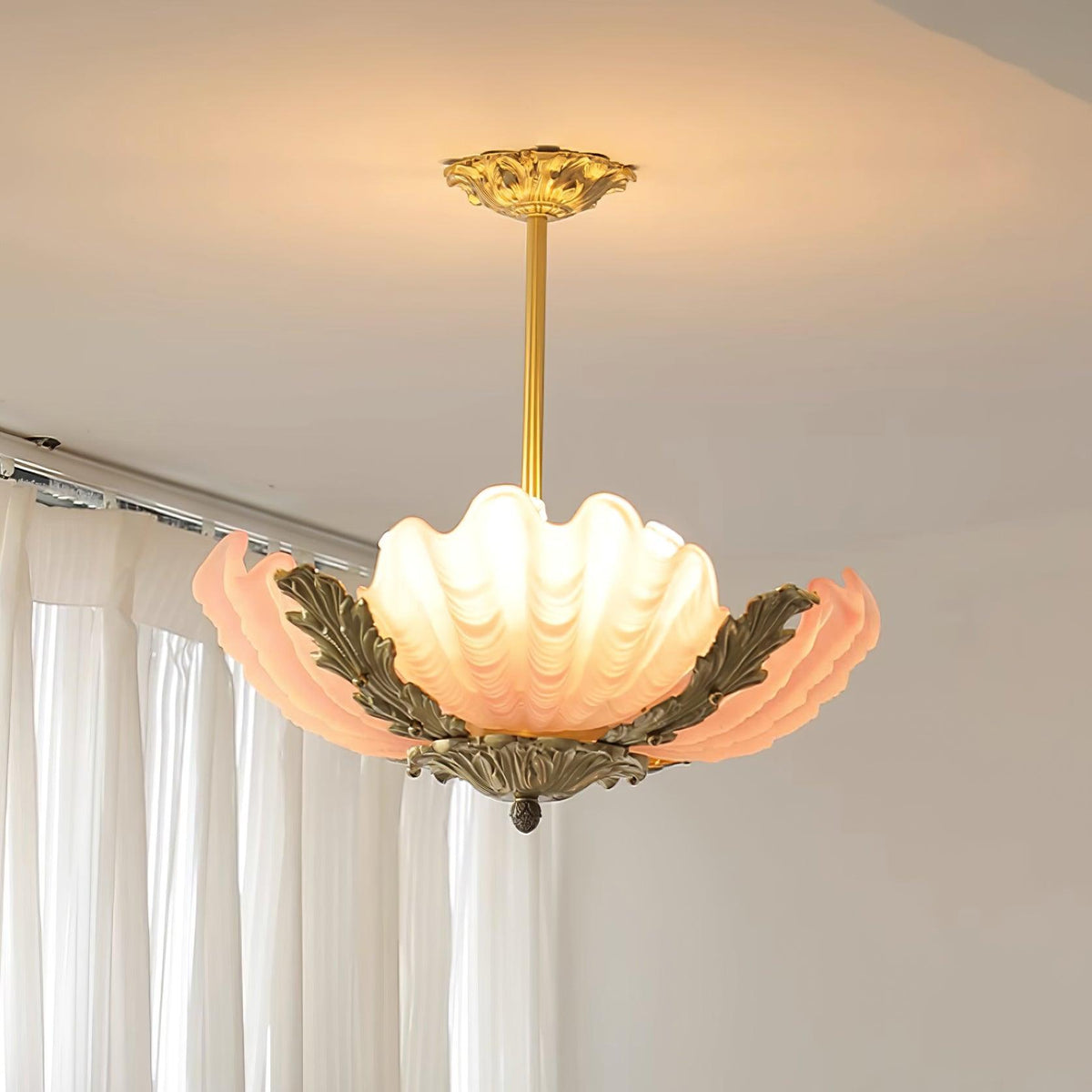 Murano Pendant Lamp Pink Shell Brass Baroque-Neutral Decor