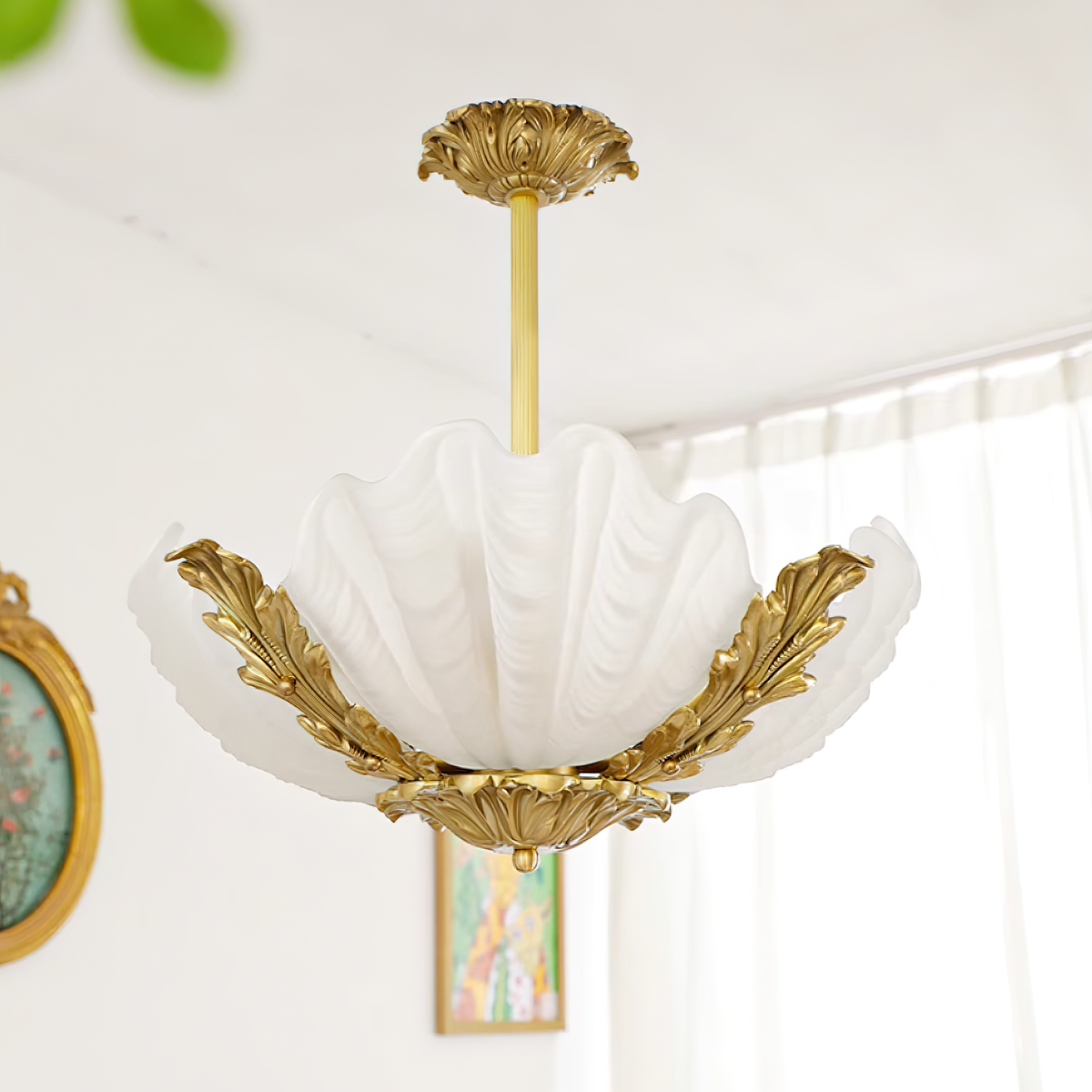 Murano Pendant Lamp Pink Shell Brass Baroque-Neutral Decor