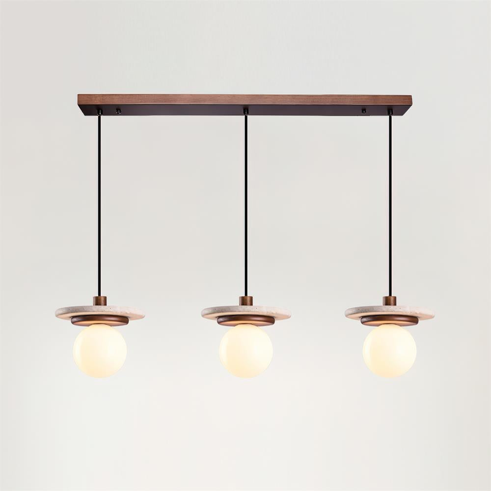 Pendant Lamp Glass Globe Travertine Disc Walnut Wood Natural-Neutral Decor