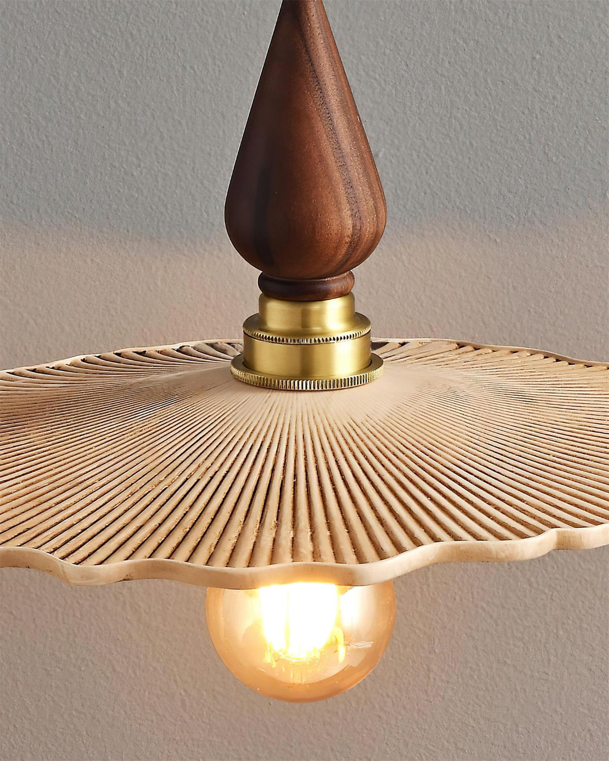 Vintage Mushroom Wooden & Brass Pendant Light-Neutral Decor