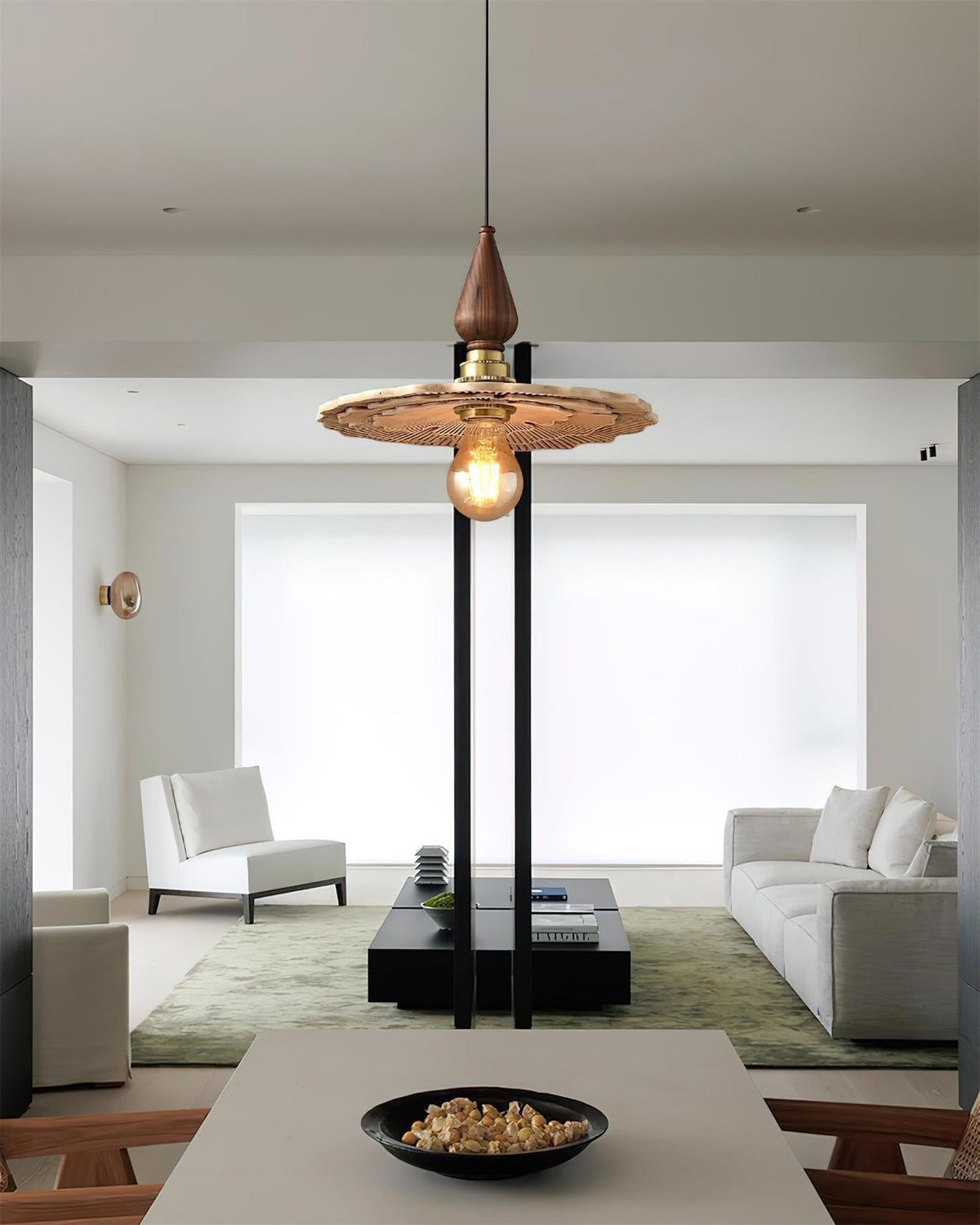 Vintage Mushroom Wooden & Brass Pendant Light-Neutral Decor
