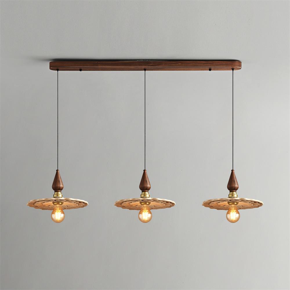 Vintage Mushroom Wooden & Brass Pendant Light-Neutral Decor