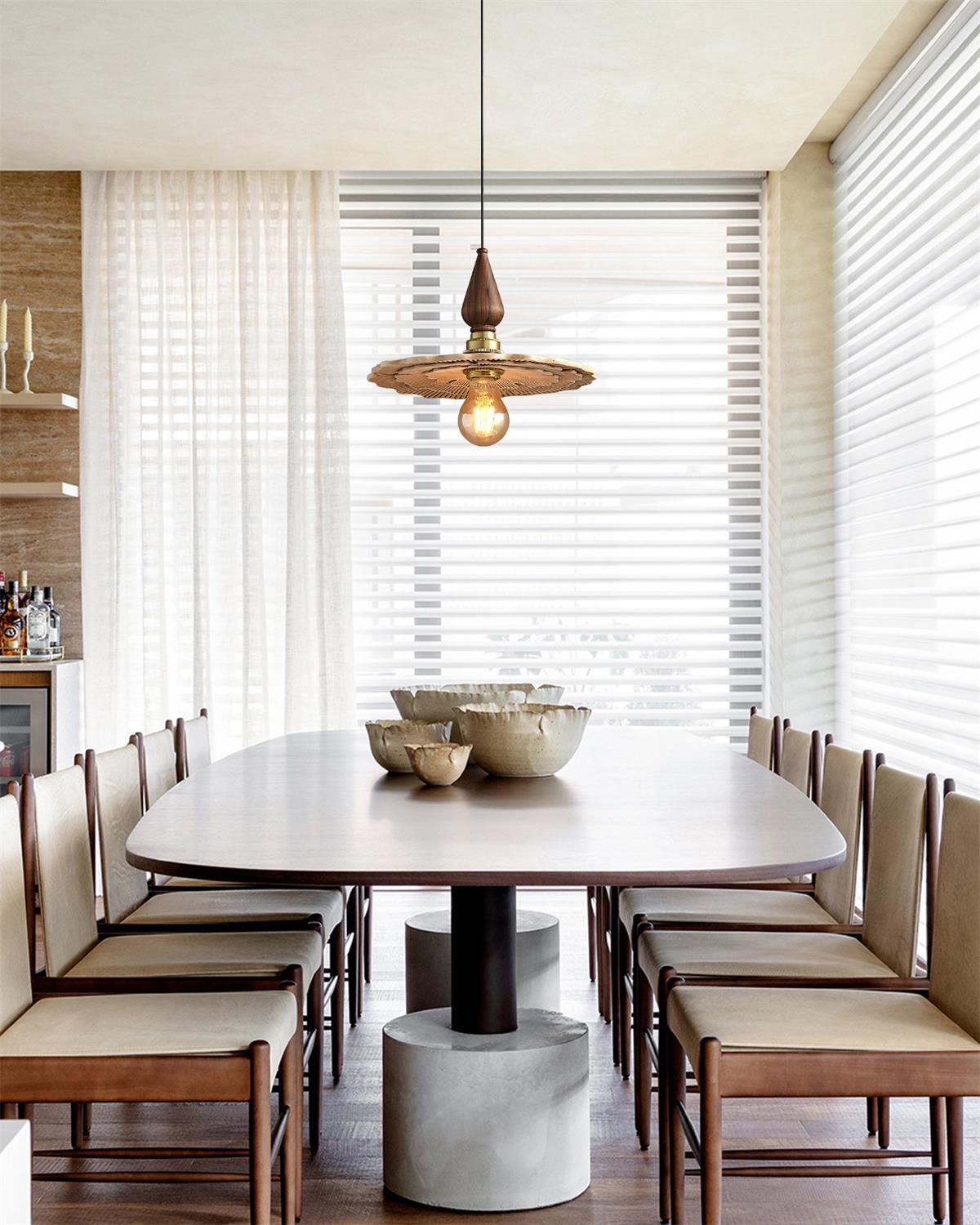 Vintage Mushroom Wooden & Brass Pendant Light-Neutral Decor