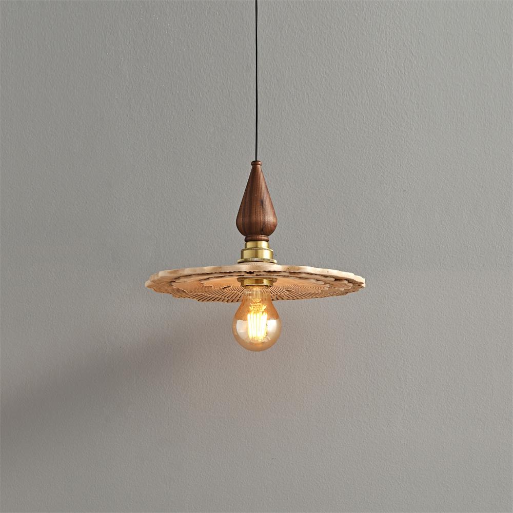 Vintage Mushroom Wooden & Brass Pendant Light-Neutral Decor