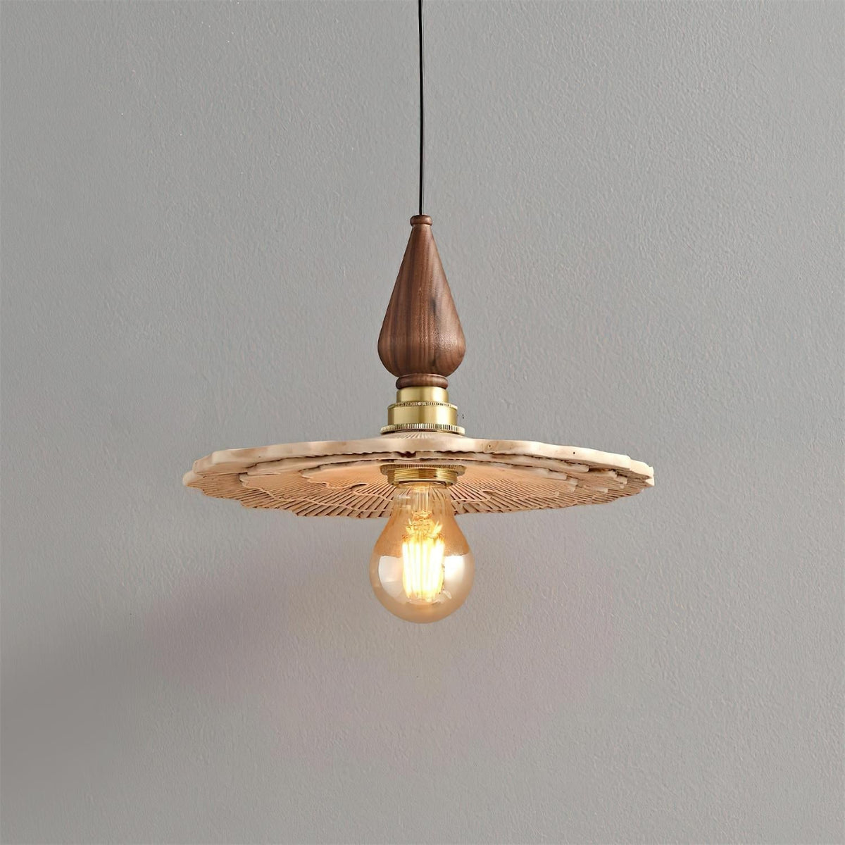 Vintage Mushroom Wooden & Brass Pendant Light-Neutral Decor