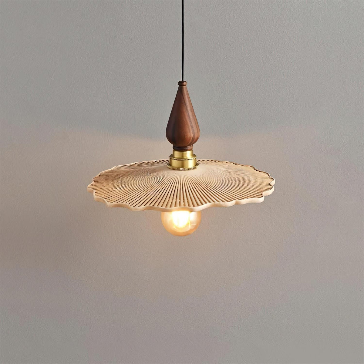 Vintage Mushroom Wooden & Brass Pendant Light-Neutral Decor