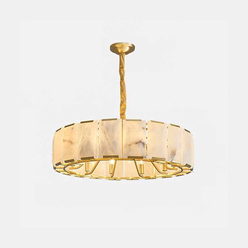 Close-up of the ceiling mount and brass hanging chain.