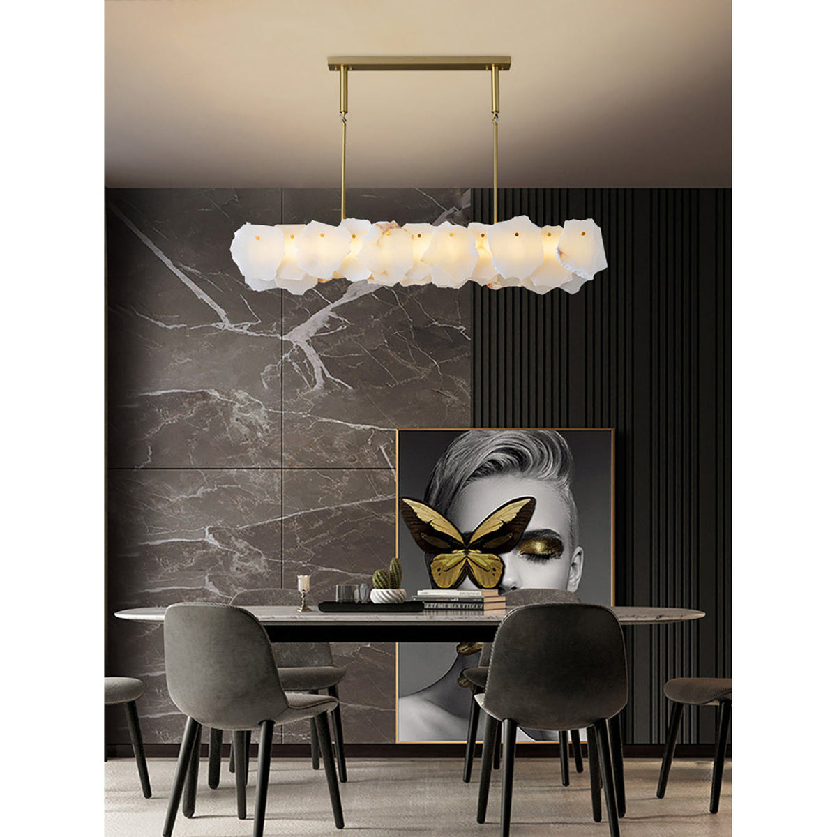 Catala Lustre Moderne Minimaliste en Laiton et Albâtre