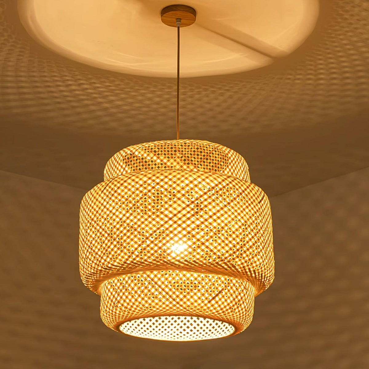 Pendant Lamp Double Layer Woven Bamboo Shade Organic Natural-Neutral Decor