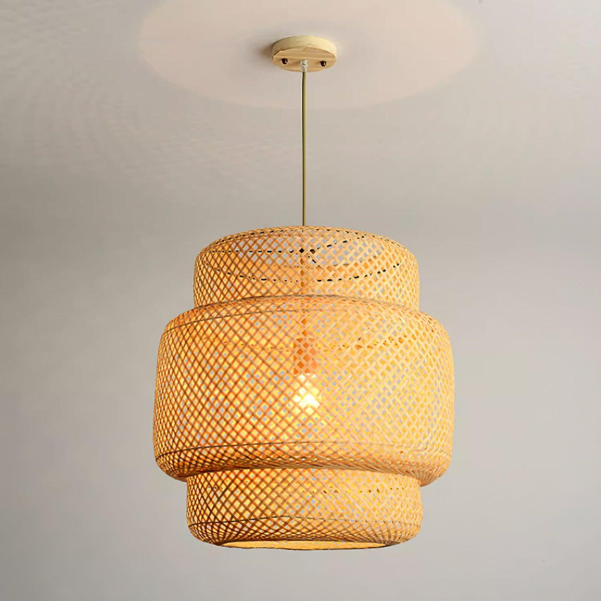 Pendant Lamp Double Layer Woven Bamboo Shade Organic Natural-Neutral Decor
