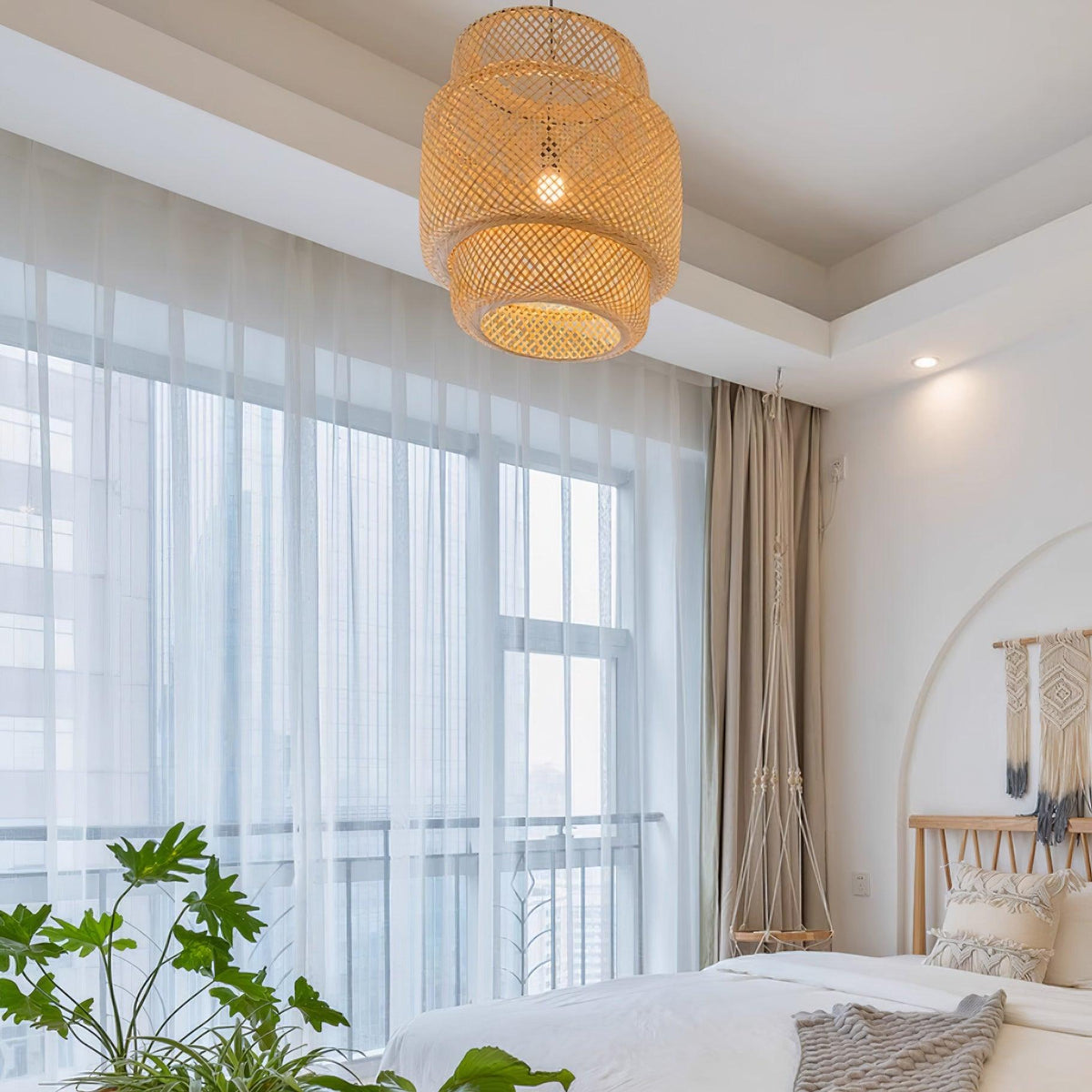 Pendant Lamp Double Layer Woven Bamboo Shade Organic Natural-Neutral Decor