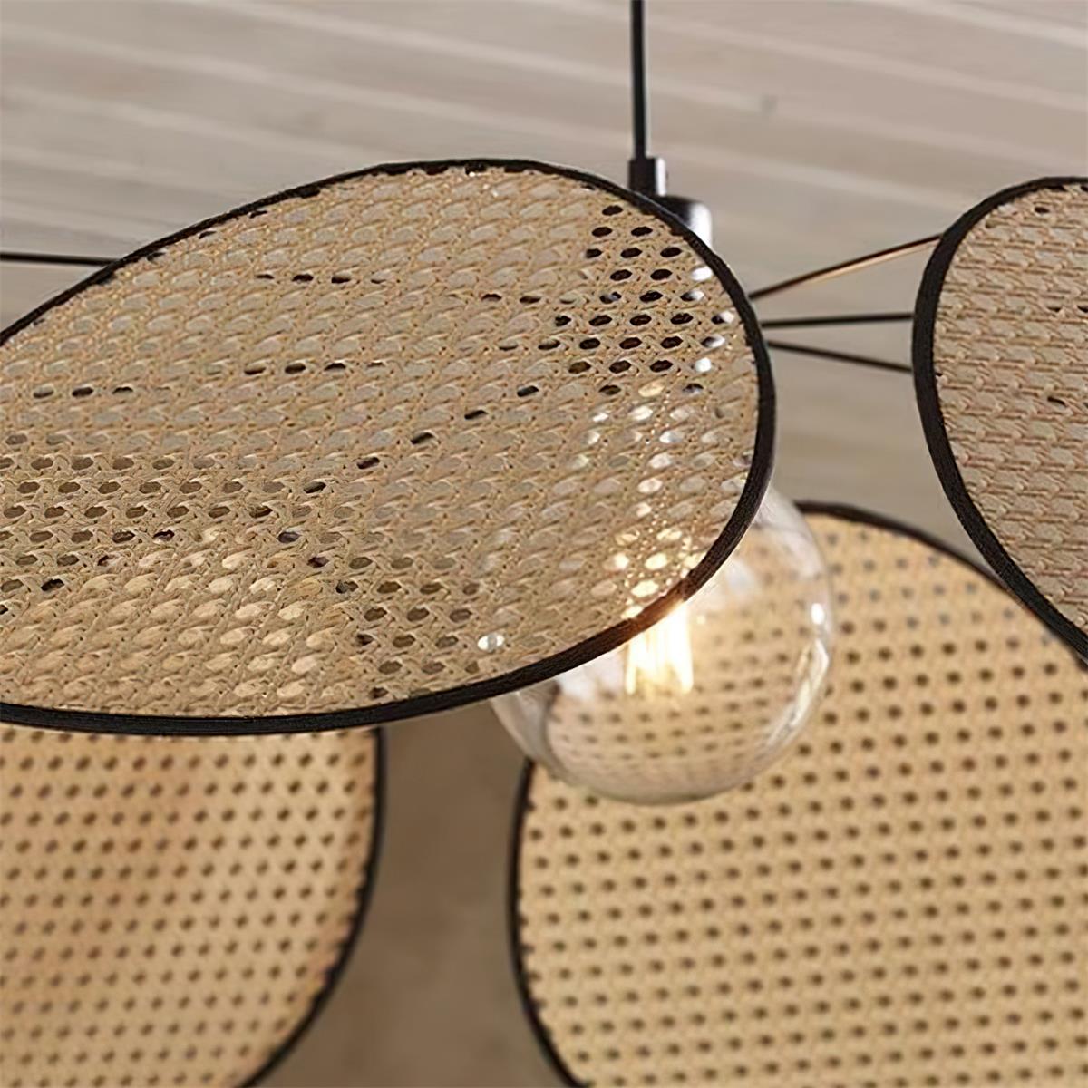 Chandelier with Rattan Petals and Metal Frame Ambient Bohemian-Neutral Decor