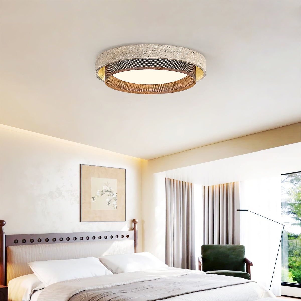 The Nolan ceiling light installed in a modern living room.
