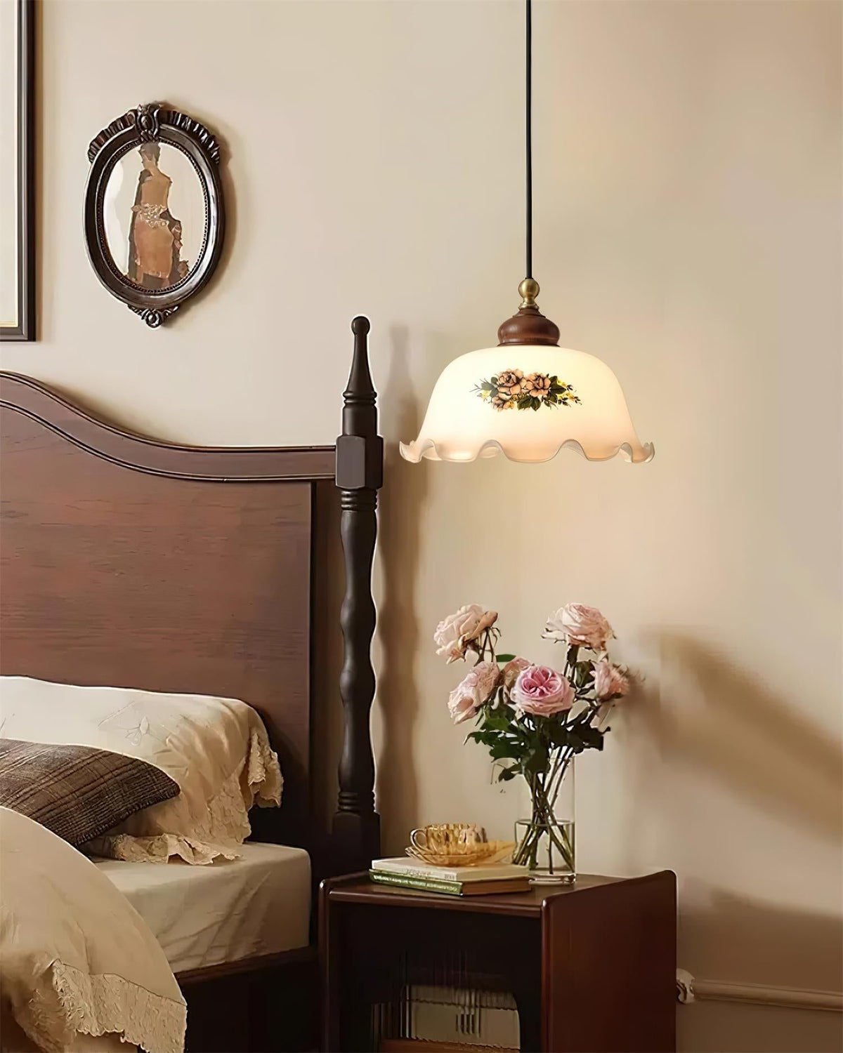 Belvia Vintage Floral Glass Pendant Light-Neutral Decor