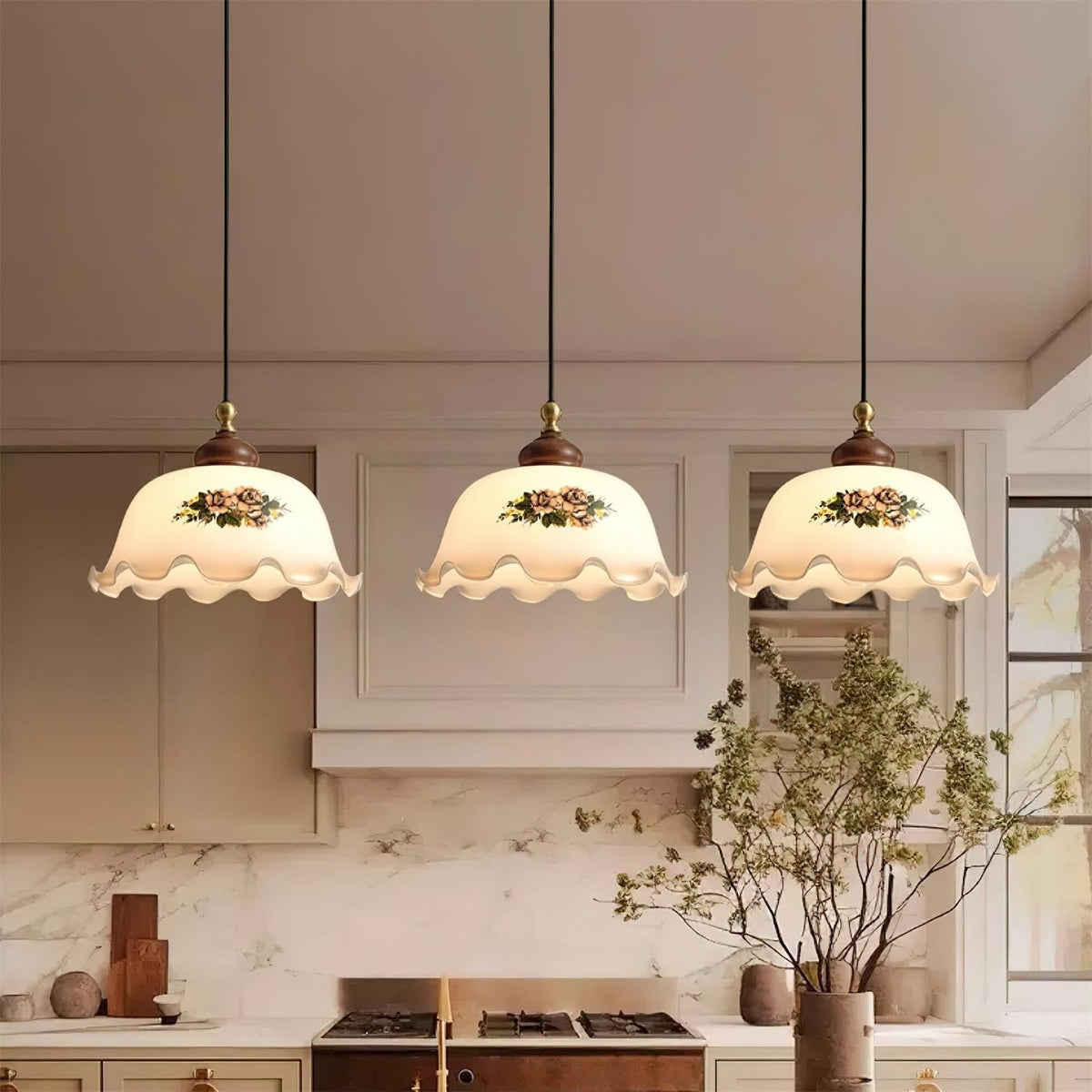 Belvia Vintage Floral Glass Pendant Light-Neutral Decor