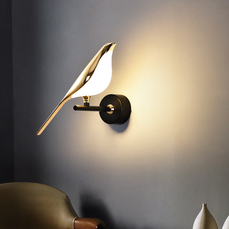 Lampe murale de chevet d'oiseau de pie d'art de style nordique