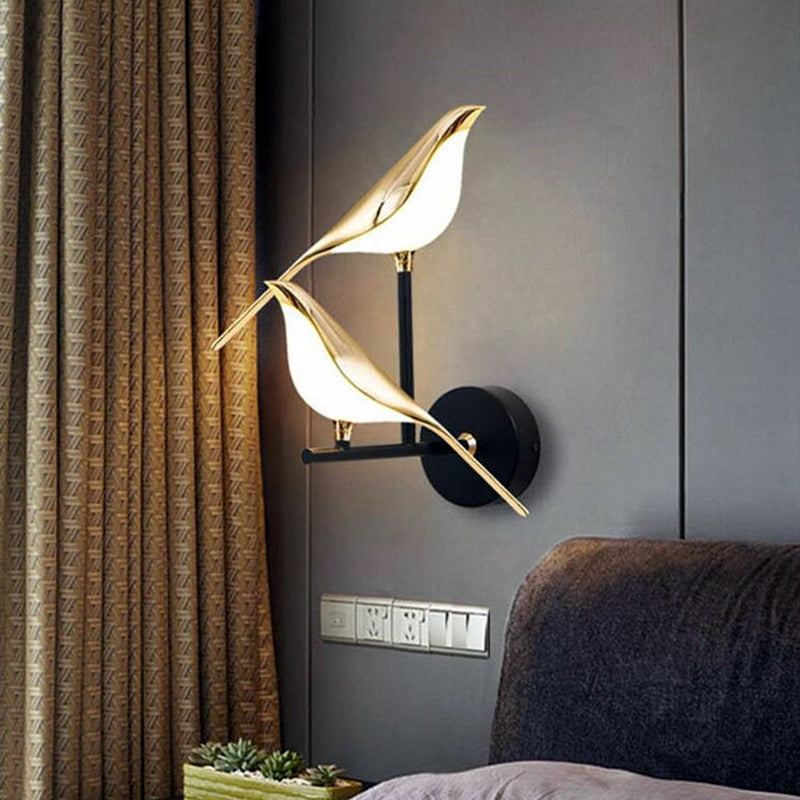 Lampe murale de chevet d'oiseau de pie d'art de style nordique
