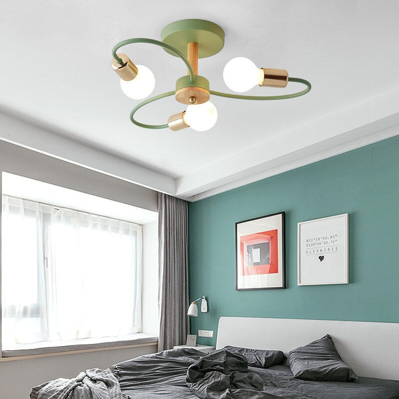 Aria Plafonnier Fleur Nordique, Metal/Verre, Vert/Gris, Chambre