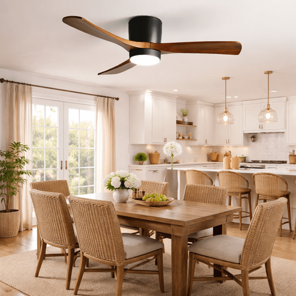 Ventilateur de plafond nordique en bois Ezra avec lumière