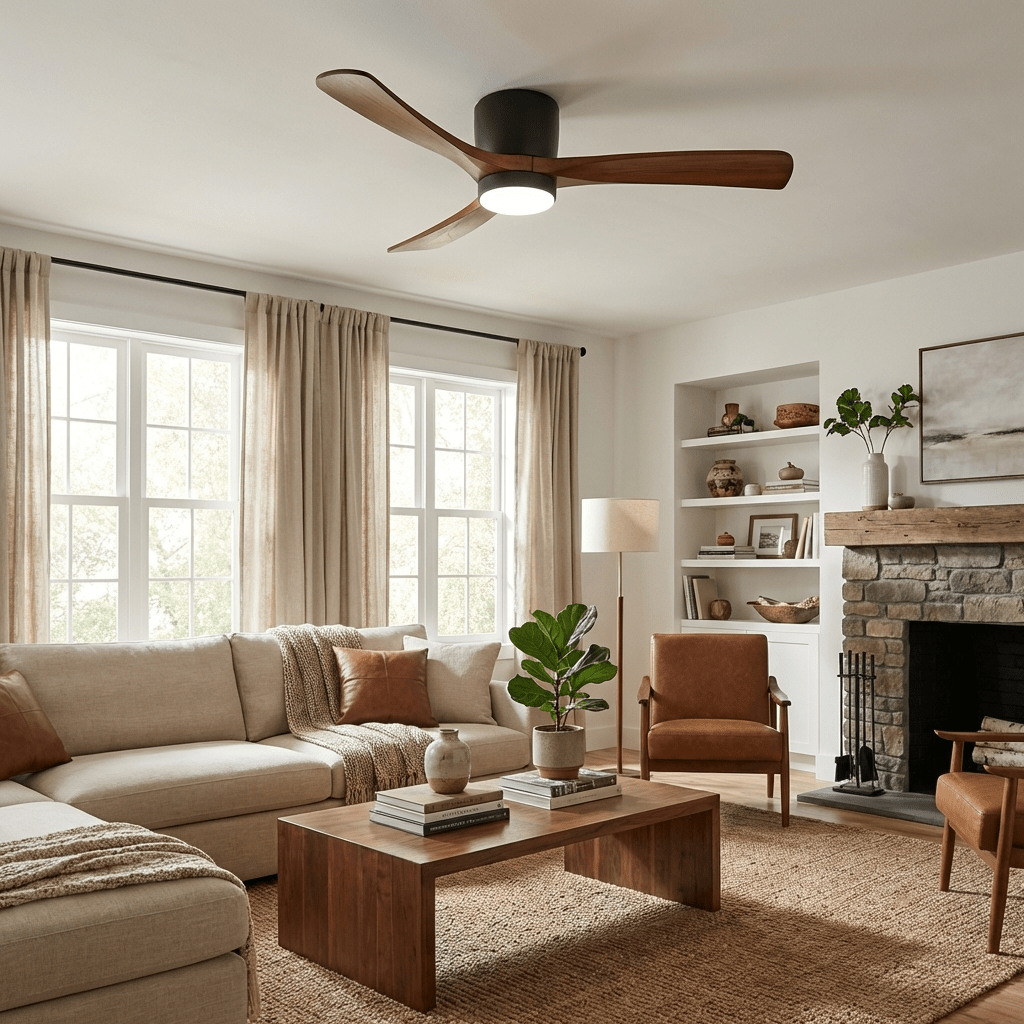 Ventilateur de plafond nordique en bois Ezra avec lumière