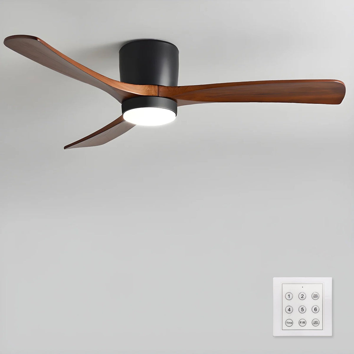 Ventilateur de plafond nordique en bois Ezra avec lumière