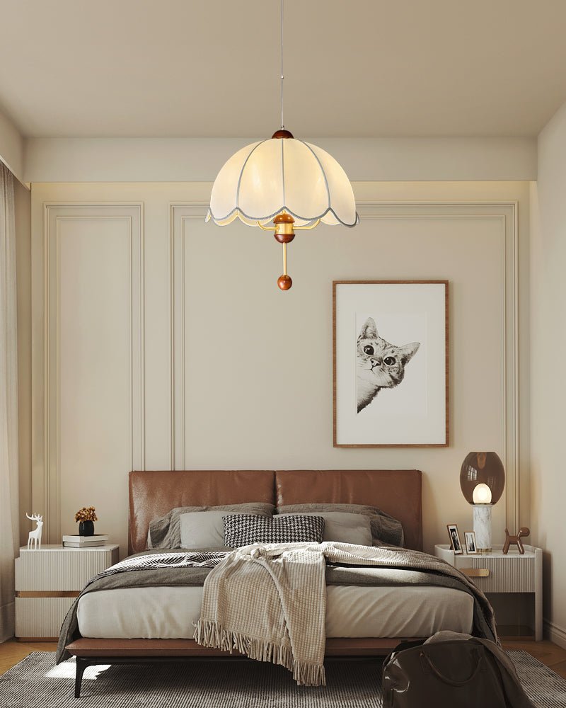 Linora Suspension Élégante en Tissu Fleuri et Bois