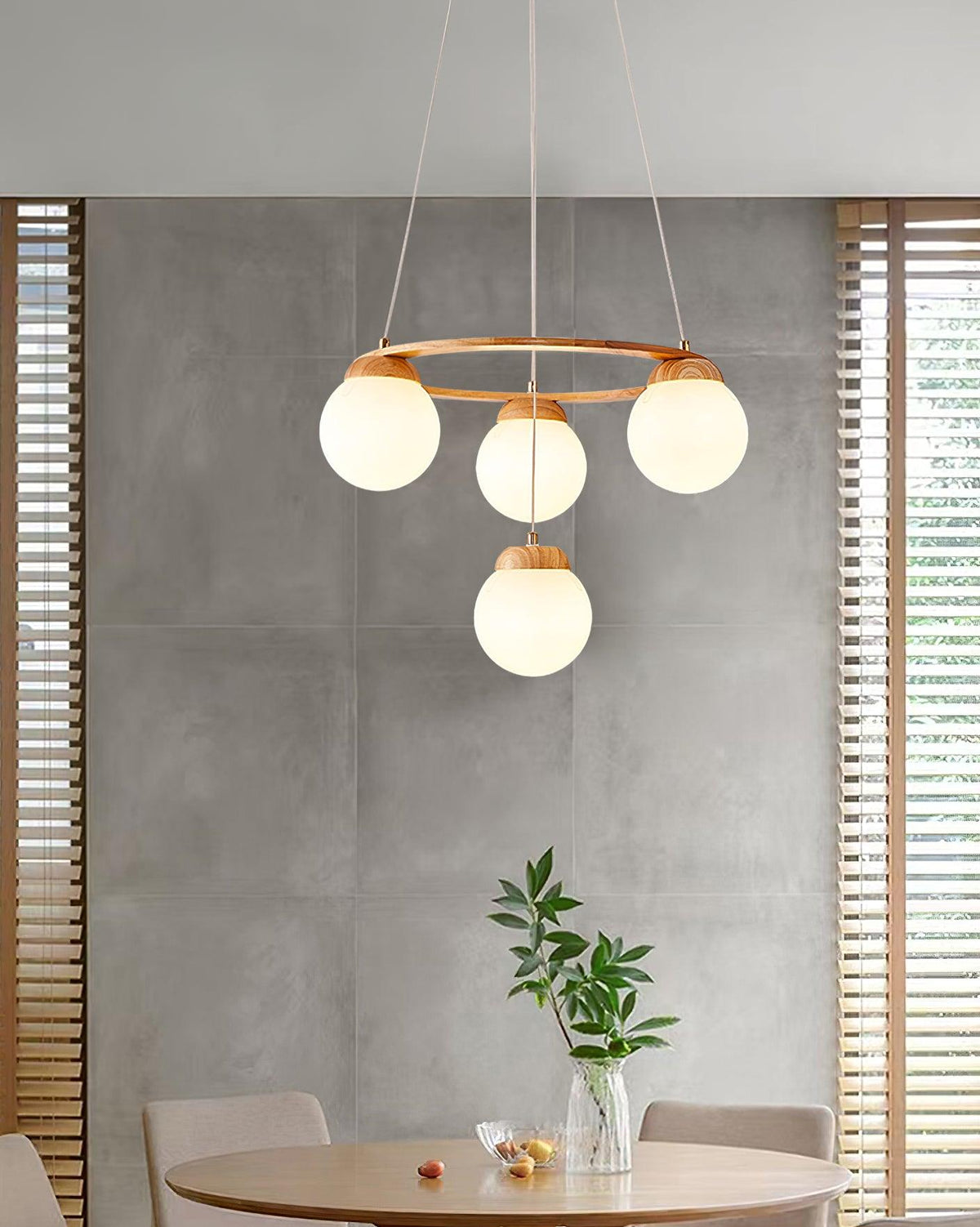 Vivelia Lustre en Bois avec Anneau et Globes