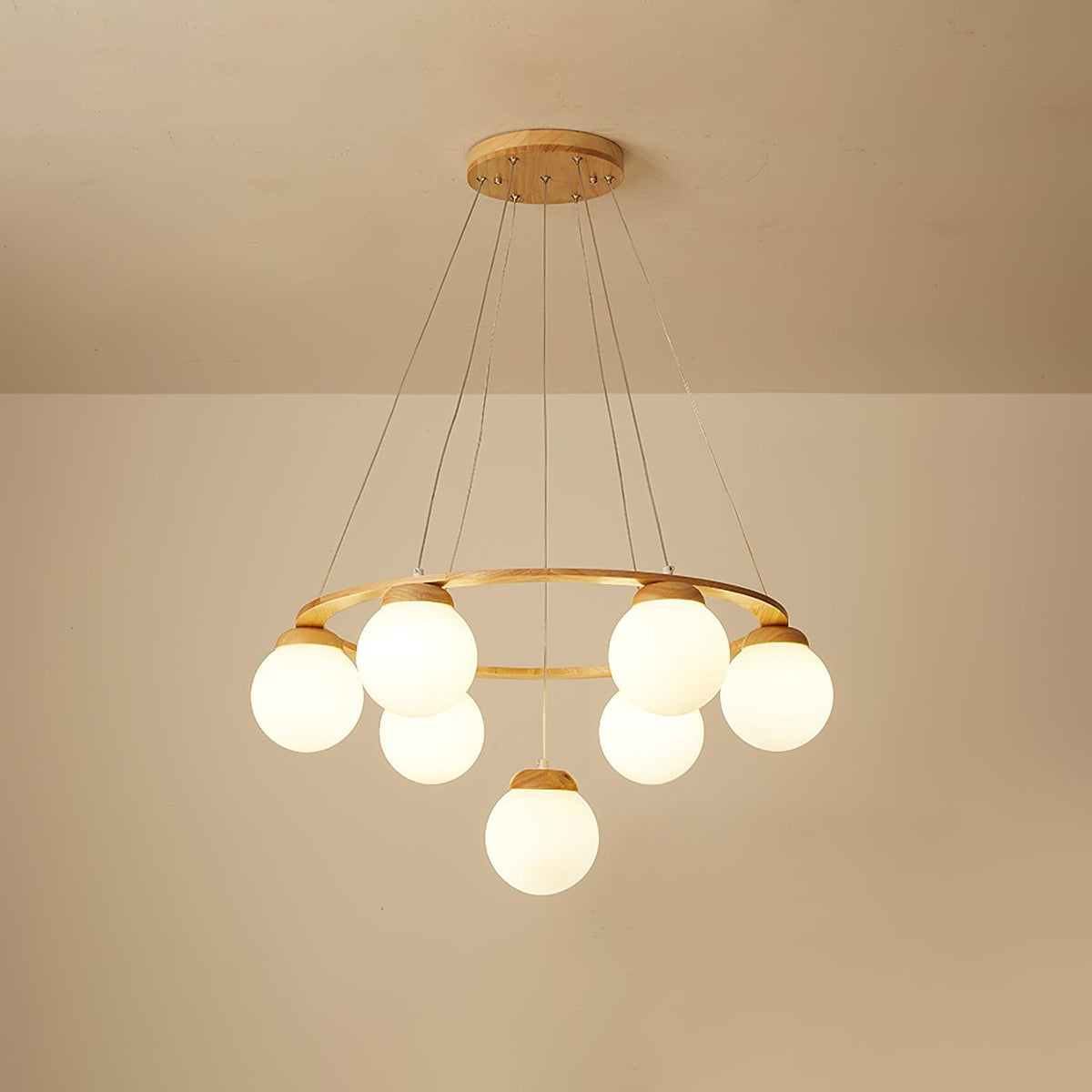 Vivelia Lustre en Bois avec Anneau et Globes