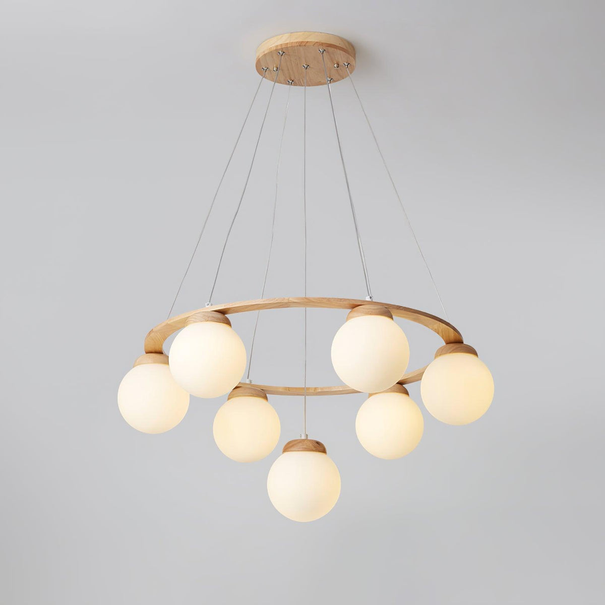 Vivelia Lustre en Bois avec Anneau et Globes
