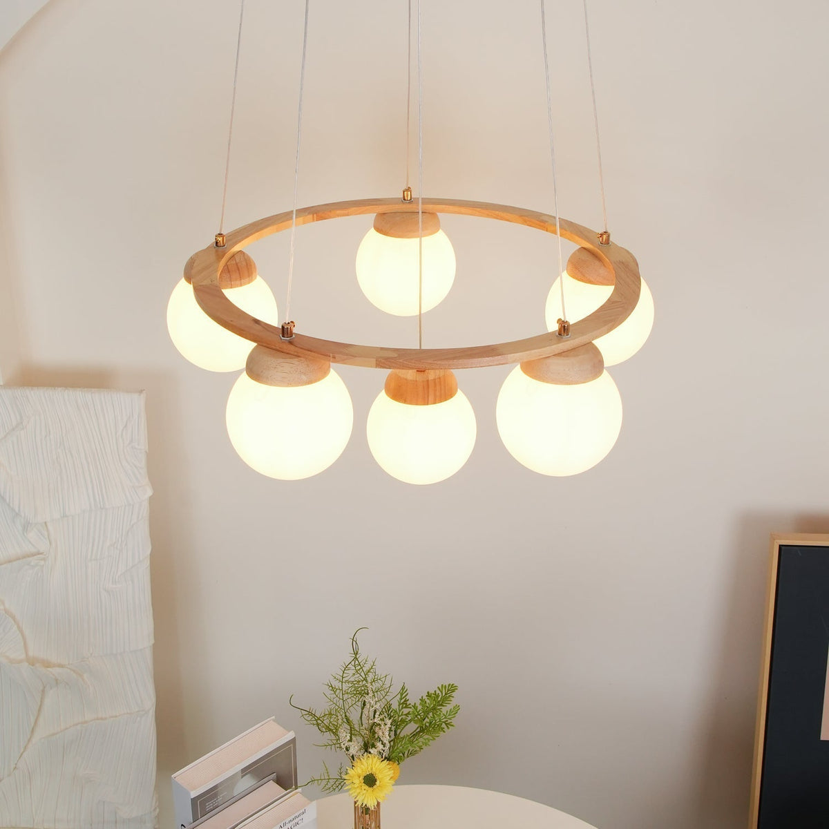 Vivelia Lustre en Bois avec Anneau et Globes